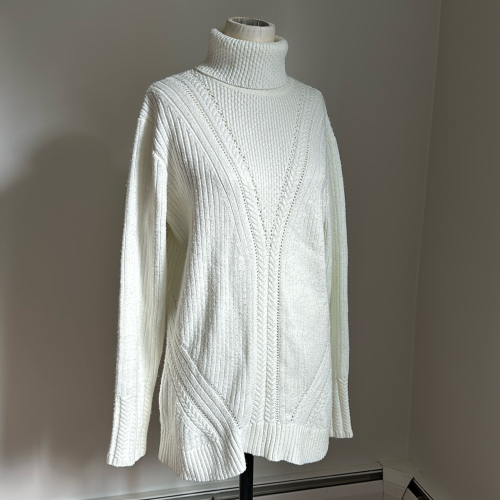 NILS Snow Wear Ivory Ski Sweater - Turtleneck Cable Knit Tunic Length Large L
